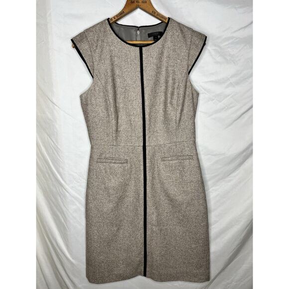 J Crew Wool Blend Sheath Dress Drop Shoulder Sleeves Pockets Black Trim Size 8 - Picture 1 of 9